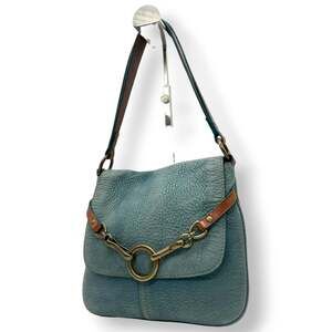 Coach 9387 Shoulder Bag, Nubuck Leather, Blue Turquoise, Ring Clasp, Chain, W...